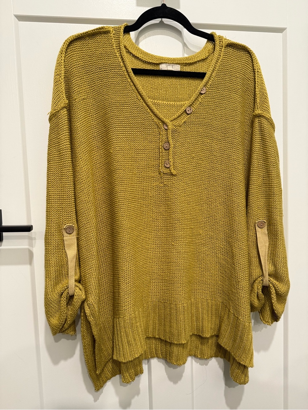 Oversized Mustard Button-Detail Women’s Sweater
